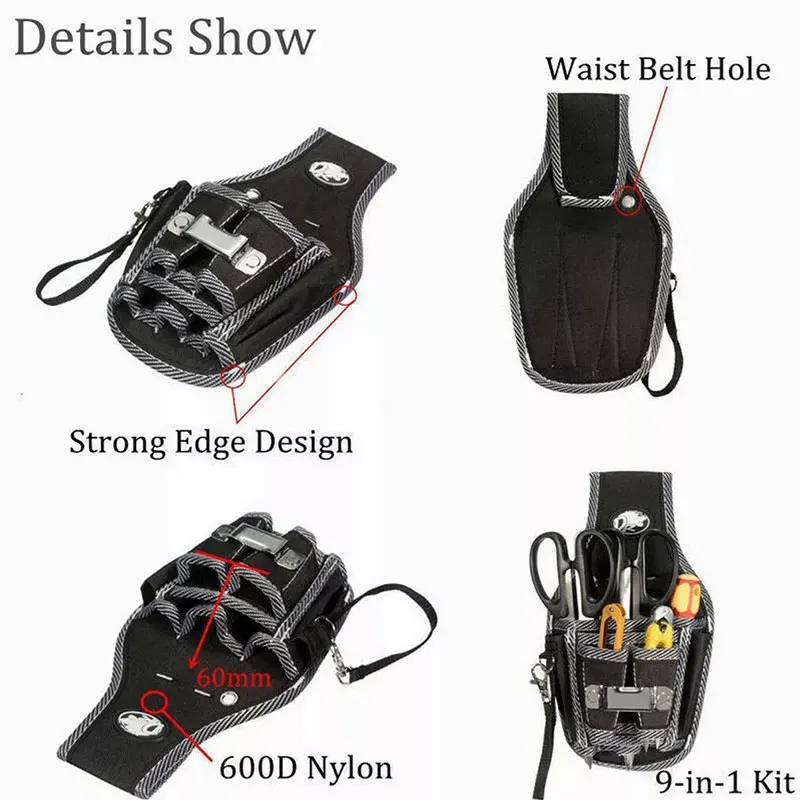 Outdoor Electrician Waist Pocket Tool Belt Pouch Black 600D Nylon Fabric Bag Screwdriver Kit Holder Case