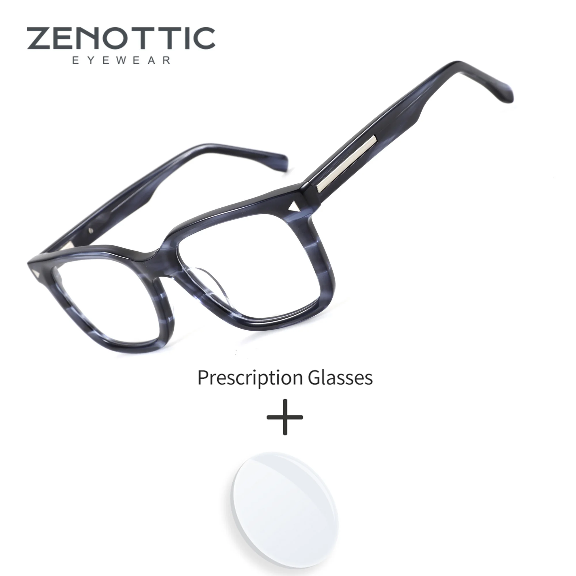 zenottic-mサイズ、男性用、度付きメガネ、スクエア型、アセテート素材、多焦点レンズ、ブルーライトカット、ビジネス・オフィス用。