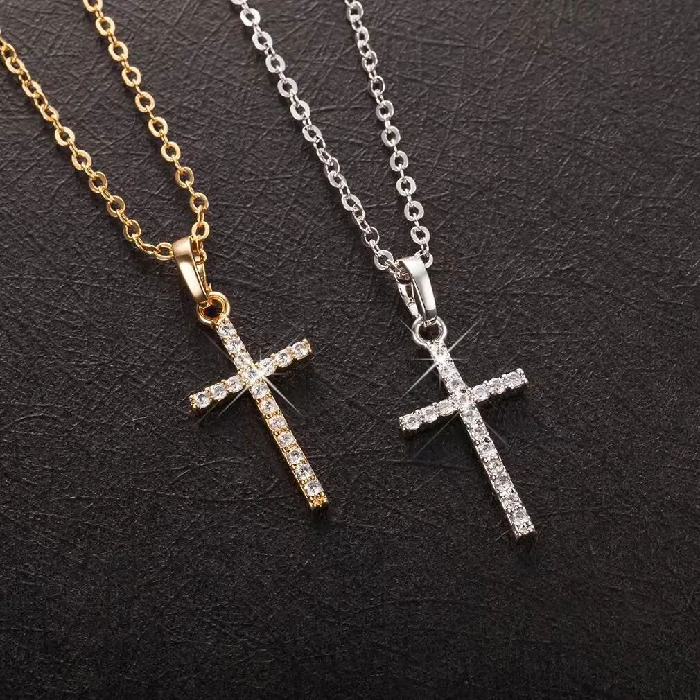 Fashion Female Cross Pendants Dropshipping Gold Black Color Crystal Jesus Cross Pendant Necklace Jewelry For Men/Women Wholesale