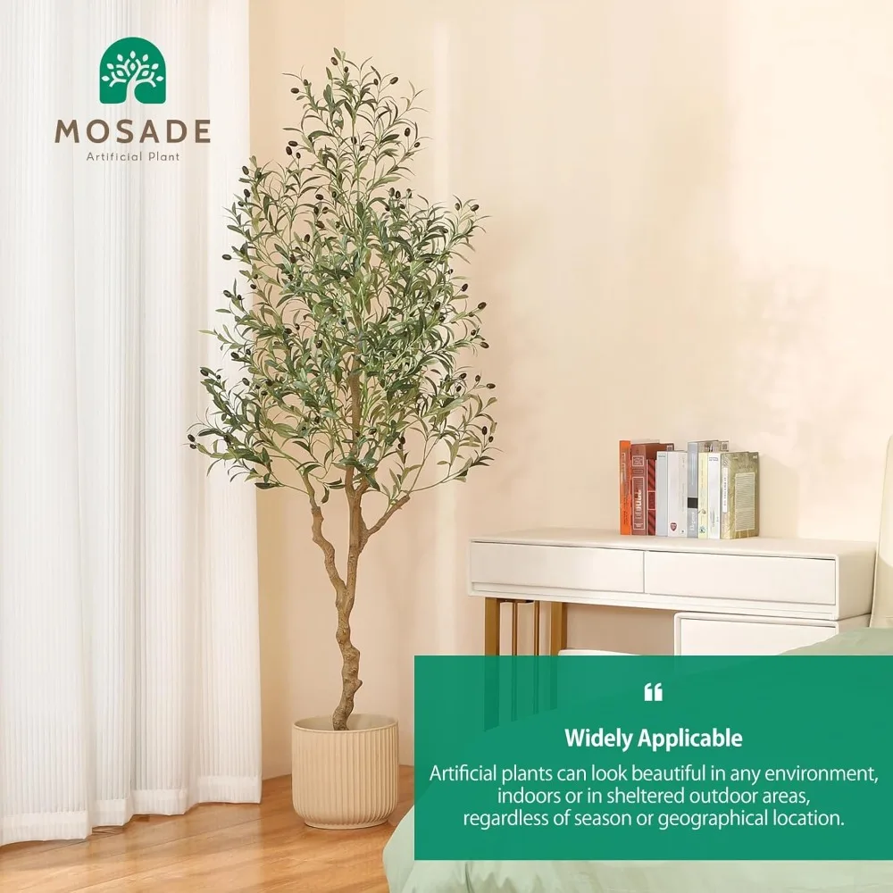 Oliveira artificial de 7 pés com folhas de seda e cesta de ervas marinhas artesanal, topiária falsa alta ideal para decoração de casa