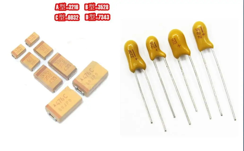 10pcs A B C D Tantalum Capacitor  0.22/1/2.2/4.7/6.8/10/22/33/47/68/100/150/220/330/470uf SMD DIP 476 106 6.3V 10V 16V 25V 35V