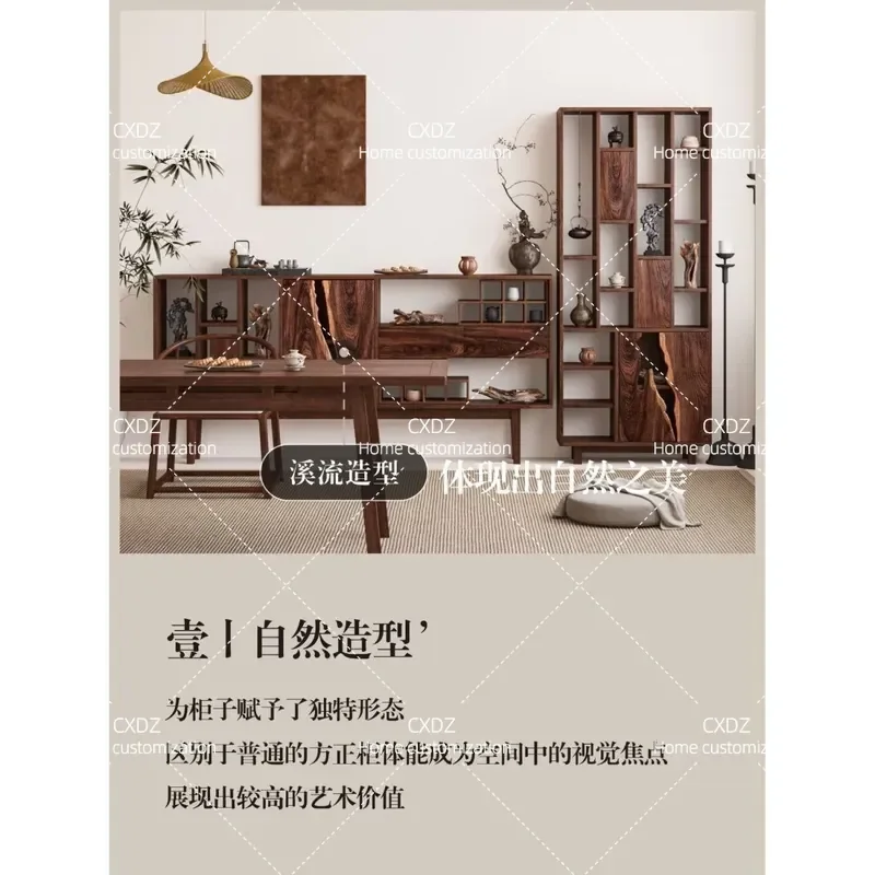 Wabi Side Cabinet Lattice Solid Wood Retro Multi-layer Storage Unit Chinese Teacup Display Rack Bogu Shelf