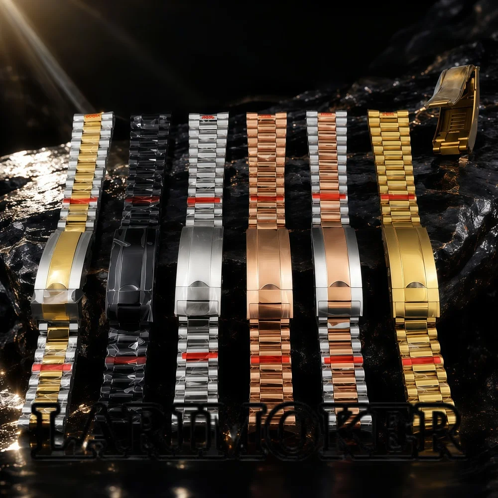 LARIMOKER 20mm Silver Black Gold Rose Gold Watch Strap Solid Stainless Steel Presidential Bracelet Folding Clasp Strap Accessory
