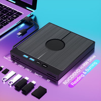 7 in 1 External Bluray Drive USB 3.0 Type-C BD DVD CD-RW Player Portable Optical Burner with SD/TF Card Slot for Laptop PC