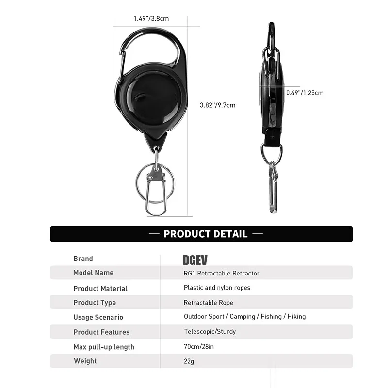 Retractable Heavy Duty Pull Reel Carabiner Strong Steel Wire Rope Buckle Spring Key Ring Outdoor Sporty attachment Keychain Tool