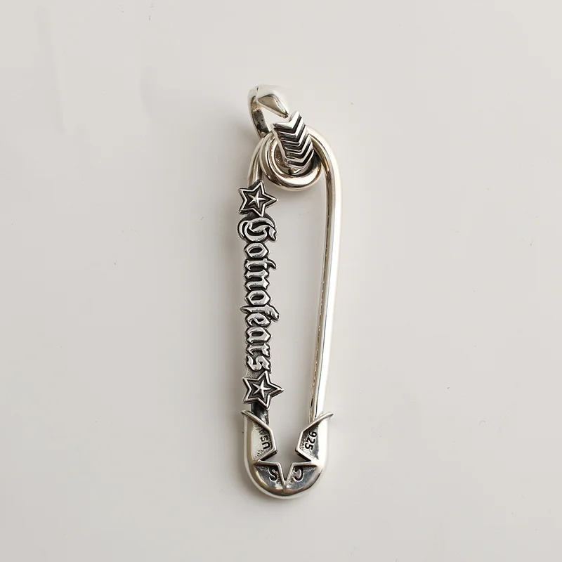 Trendy Hip-Hop Creative Necklace American Style Personalized Jewelry Retro 925 Sterling Silver Large Pin Pendant