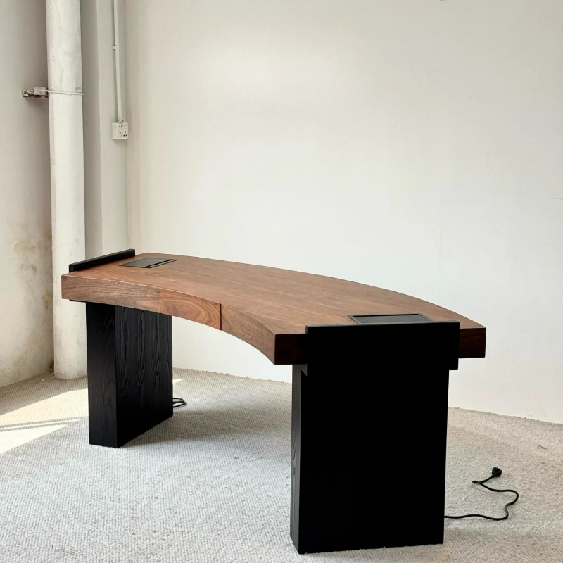 

Y Средний стол из массива дерева в древнем стиле, дизайнерский стол цвета ореха, стол с розетками, тихий стол, кабинет, офисный стол