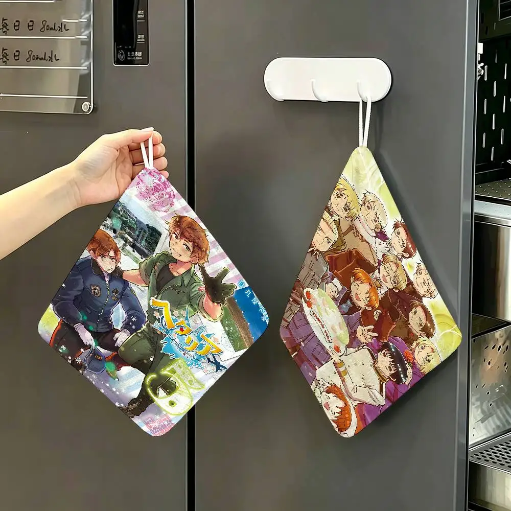 Hot H-Hetalia Axis Hanging Polyester Cotton Towel, Reusable Hand Wiping Cloth, Wear Resistant for Home Kitchen Sink