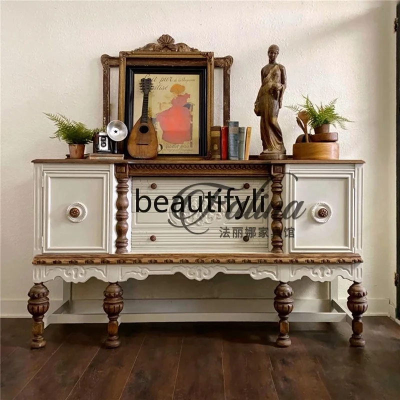

zx1HAntique side cabinet American country decorative cabinet European solid wood carving flower entrance cabinet