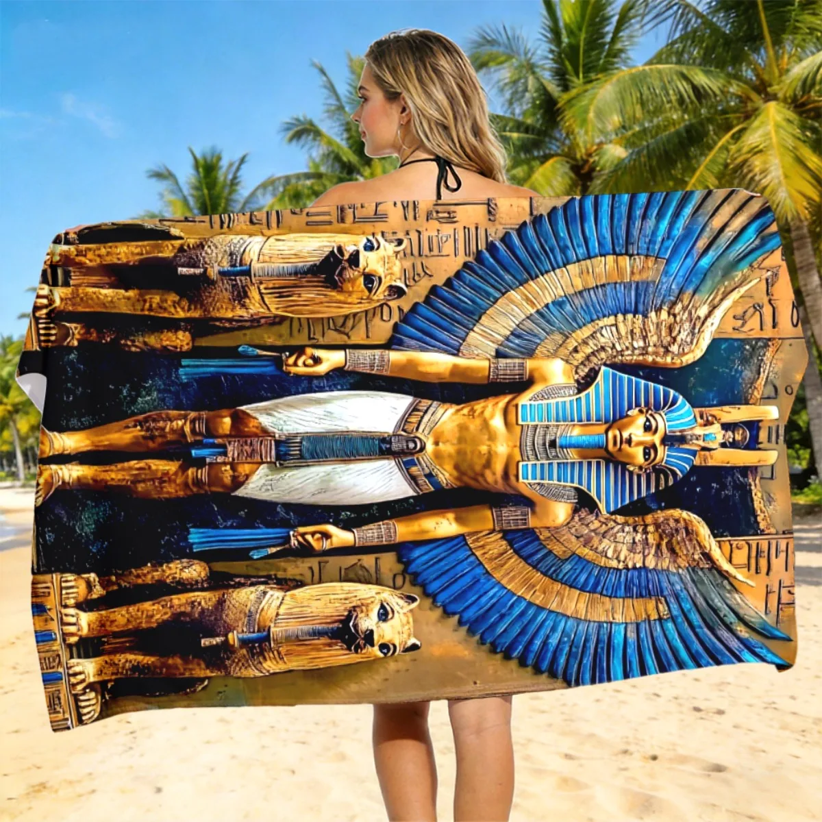 Ancient Egypt Pharaoh Print Beach Towel Polyester Soft Quick Dry Large Bath Towel Summer Swimming Pool Surfing Blanket