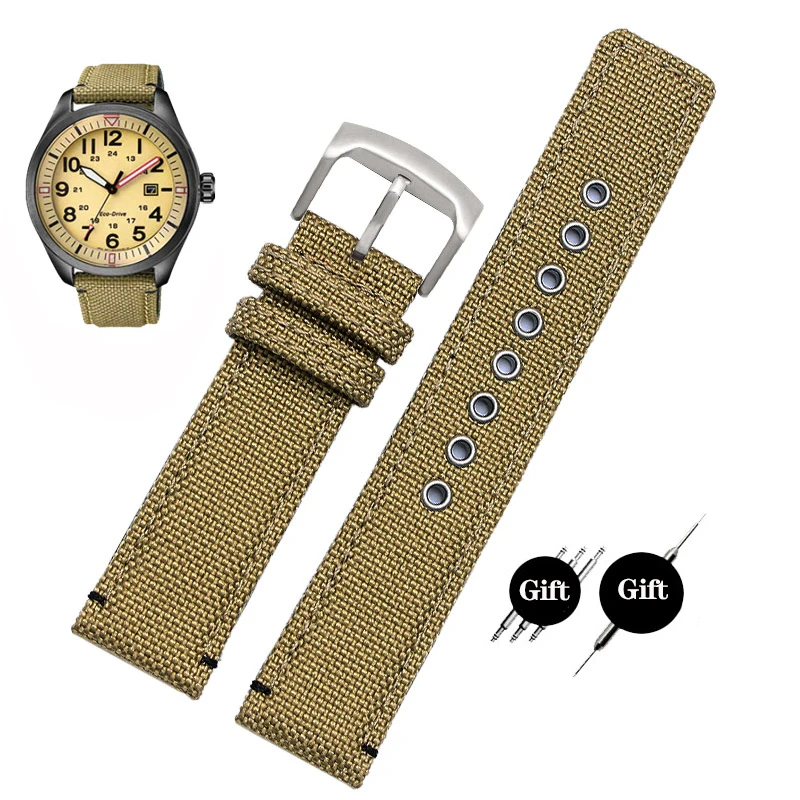 New Nylon Face Leather Bottom Watchband 20mm for Citizen AW5005 Timex Seiko Casual Waterproof Sports Canvas Watch Strap Bracelet