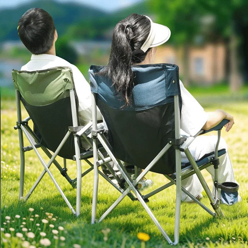 Outdoor Horseshoe Chair Folding Chair Portable Armrest Backrest with Cup Seat Side Pouch Large Camping Folding Chair