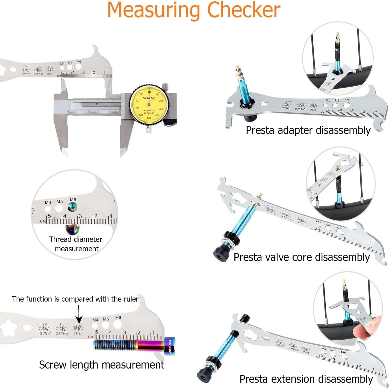 Bicycle Chain Checker - Chain Wear Indicator, Stainless Steel Bike Link Plier Chain Measuring Ruler Tool Bike Parts Repair Kit f