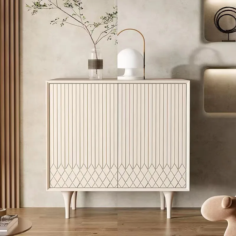 Light Luxury Foyer Entrance Cabinet Nordic Living Room Partition Decoration Cabinet Cream White Restaurant Tea Cabinet