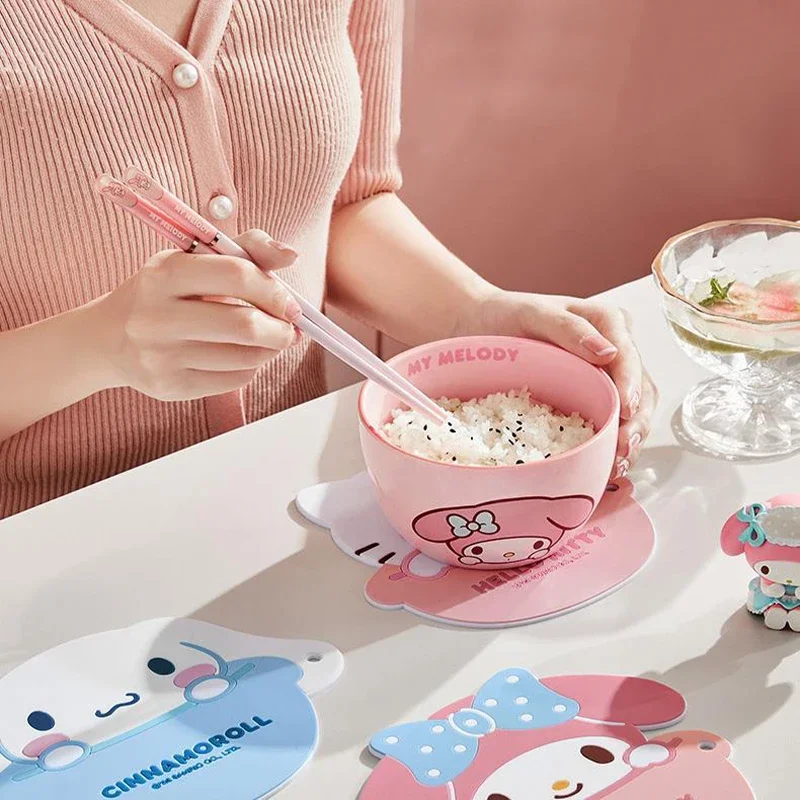 Sanrio Kawaii Hello Kitty Insulation Pad Cinnamoroll My Melody Cartoon Children Creative Waterproof Oil Proof Silicone Placemat