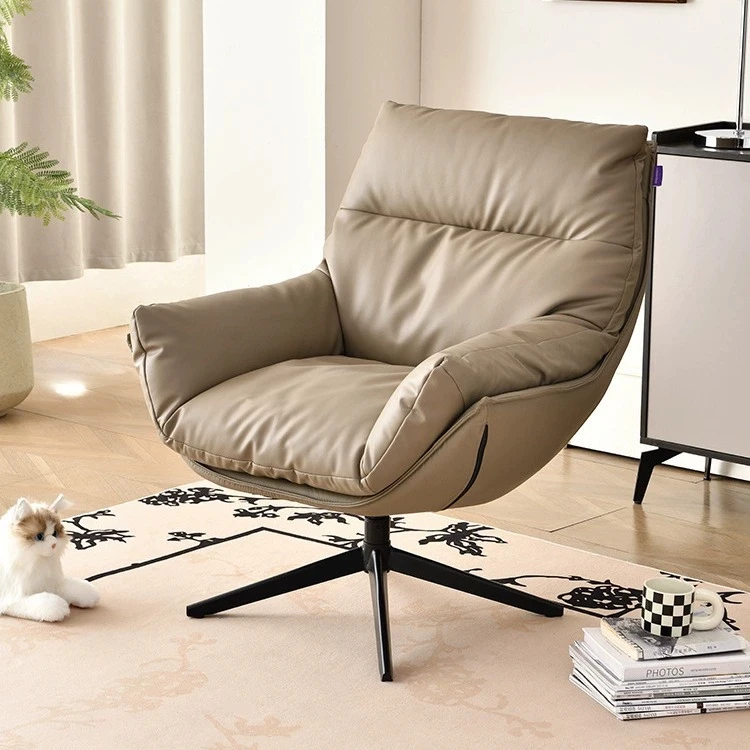 Modern luxury metal frame simulation leather rotating chair living room leisure chair