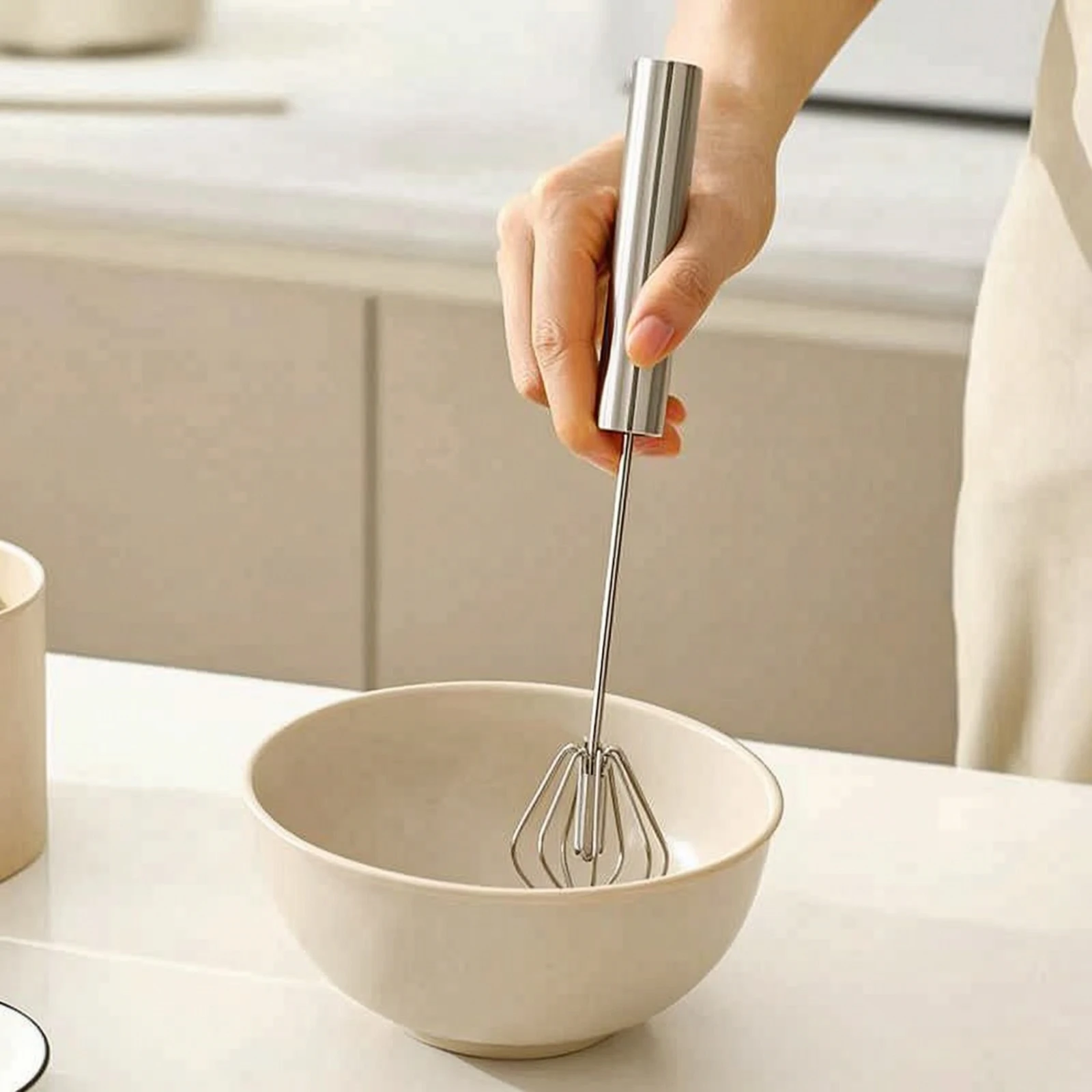 Semi-Automatic Whisk Stainless Steel Hand Push Whisk Press-Activated Manual for Bakers, Baking, Kitchen