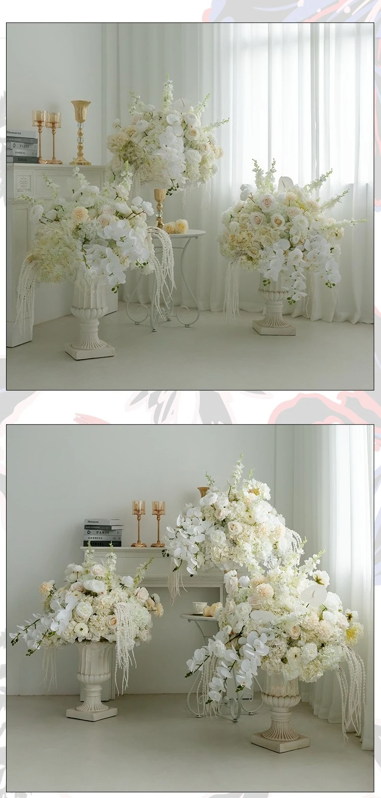 Großhandel Milchweiße Künstliche Hortensien-Blumenkugel Seiden-Pomander für Hochzeit Römische Säulen-Gang Schaufenster-Event-Dekoration – Detail 8