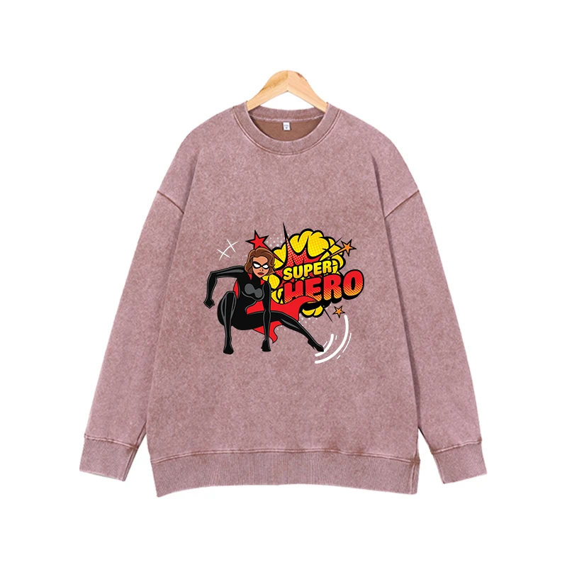 

New fashion trend round neck pullover hot blooded female superhero hoodie versatile loose casual long sleeved top