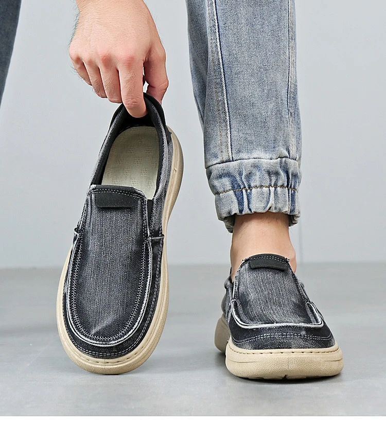Herren Vintage Denim Slip-On Casual Loafer, weiche, dicke Sohle, atmungsaktiv, leicht, rutschfest, bequem, flache Alltagsschuhe zum Gehen – Detail 14