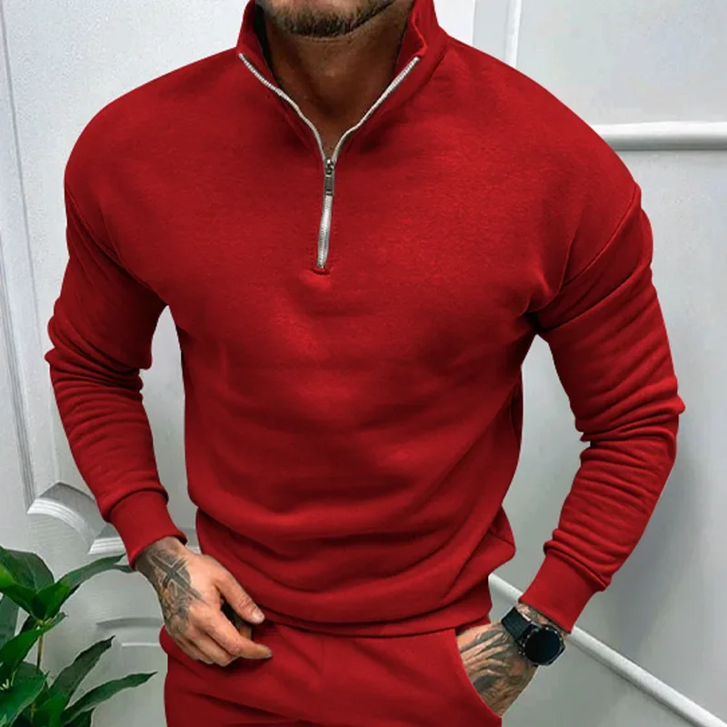 European and American Men's Long - Sleeved Sweatshirts with A Stand - Collar for Leisure Wear in Autumn and Winter.