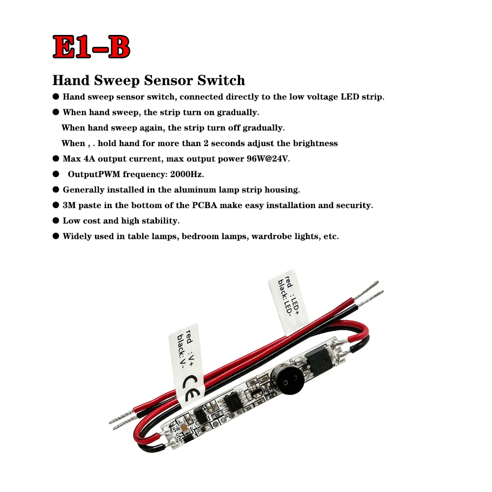 Skydance  E1-B DC12-24V 4A Hand Sweep Sensor Switch For Single color Table lamp Bedroom lamp Wardrobe/Strip light