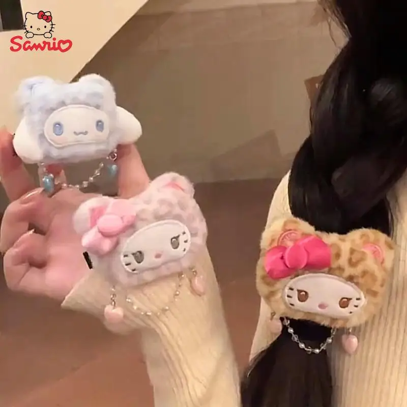 

Sanrio Hello Kitty Cinnamoroll Leopard Print Stuffed Hairclip Cartoon My Melody Bangs Clip Sweet Kitty Cat Side Clamp Hairclip