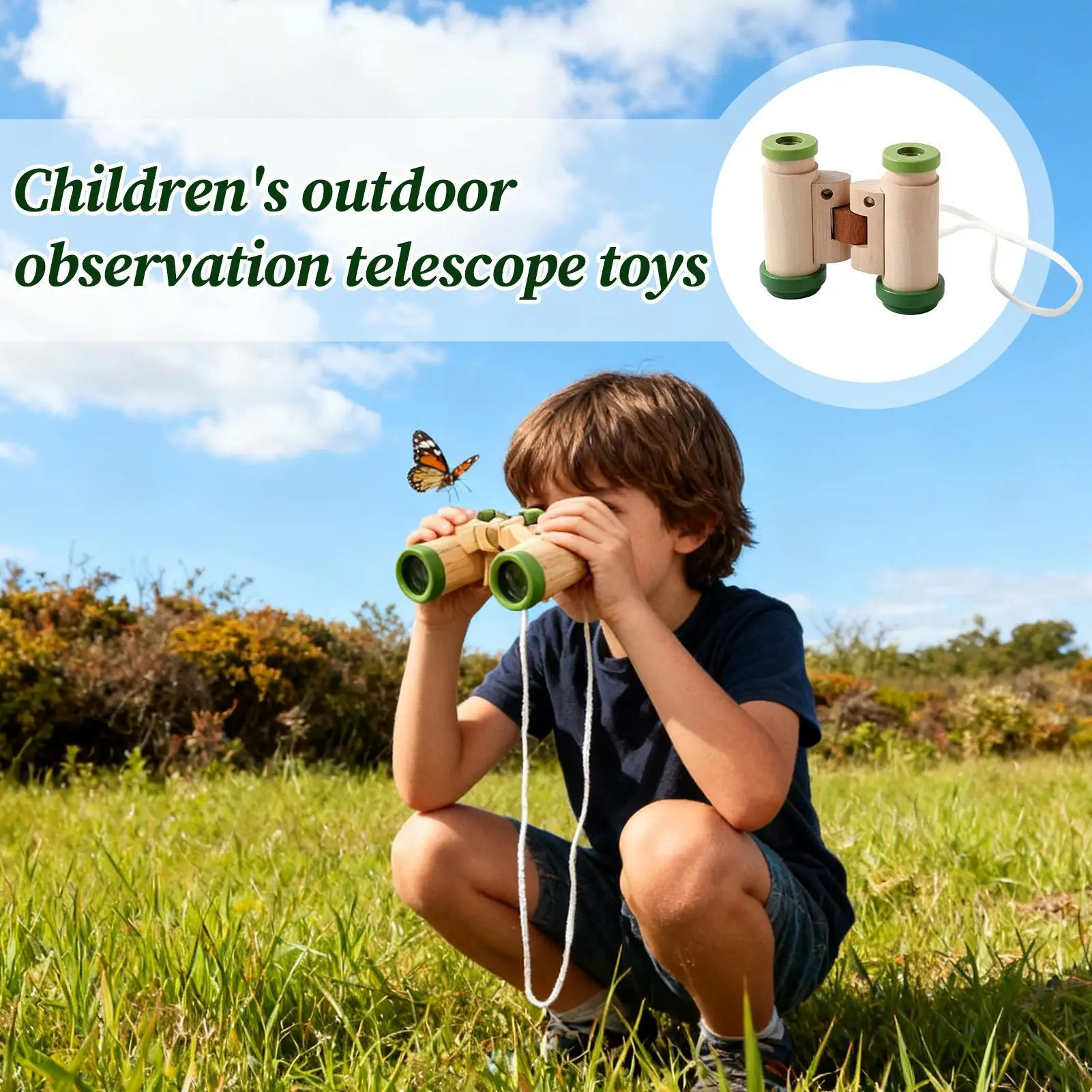 

Kids Binoculars For Boys Adjustable Wooden Portable Telescope Outdoor Play Toys For Birthday Sports Camping Outside Play Easter