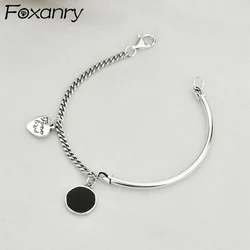 Foxanry Black Drop Glaze Asymmetry Love Heart Bracelets For Women Vintage Trendy Simple Creative Elegant Birthday Jewelry Gifts