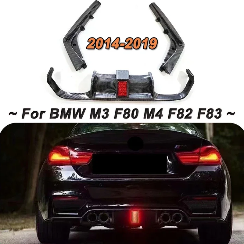 

For BMW 3 Series M3 F80 M4 F82 F83 Rear Bumper Diffuser with LED Light Spoiler Body Modification Accessories 2014-2018