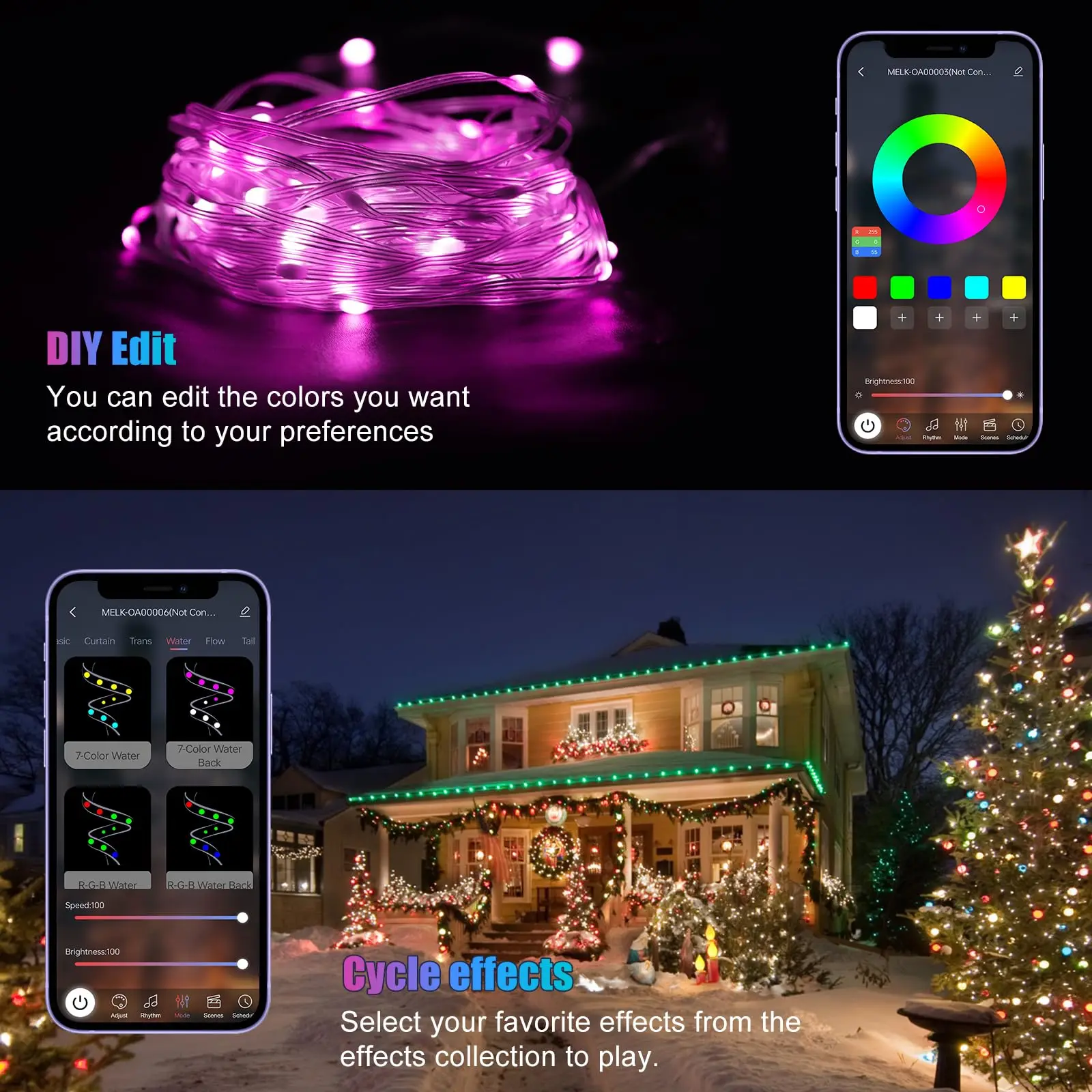 Bluetooth LED String Fairy Lights Dreamcolor RGBIC DIY Party Festival Tree Lights Wedding Decoration Garland USB Lamp