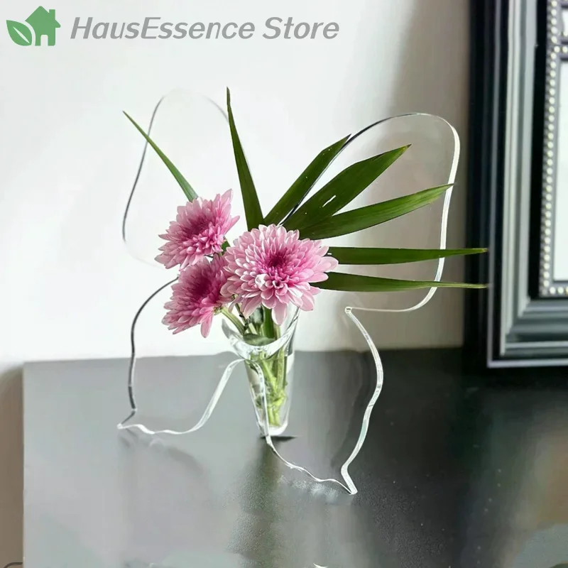 ※Top-Grade INS Transparent Butterfly Acrylic Flower Vase Three-dimensional Arrangement Accessories Latest Model Available