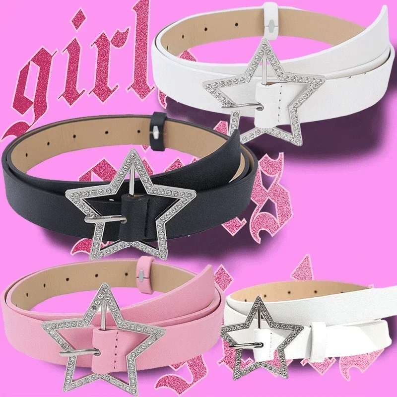 Y 2K Ster Gesp Riem Roze Lederen Elastische Band Verfraaid Tailleband Sprankelend Strass Retro Bruid Decoratie Accessoires