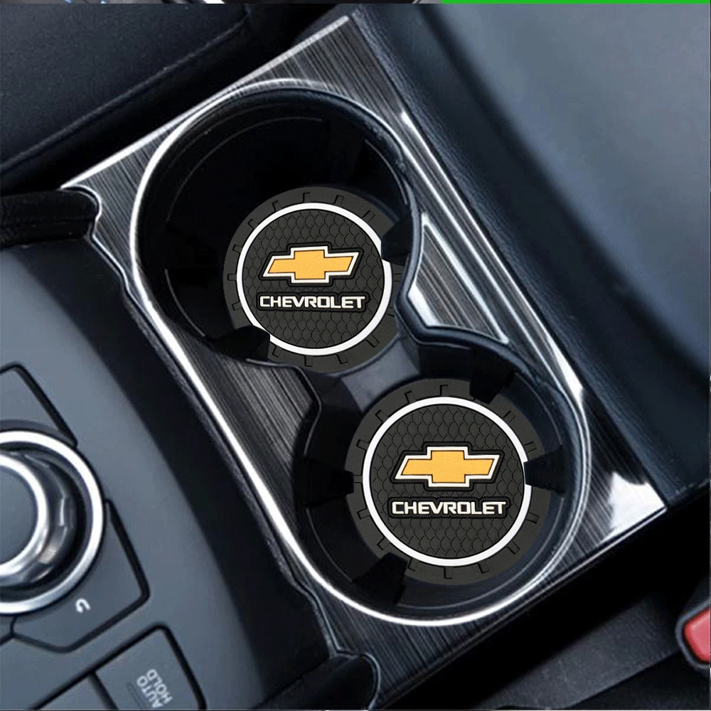 2PCS Anti Slip Silicone Car Coasters Auto Emblem Water Cup Pads For Chevrolet Captiva Cruze Spark Silverado Trailblazer Suburban