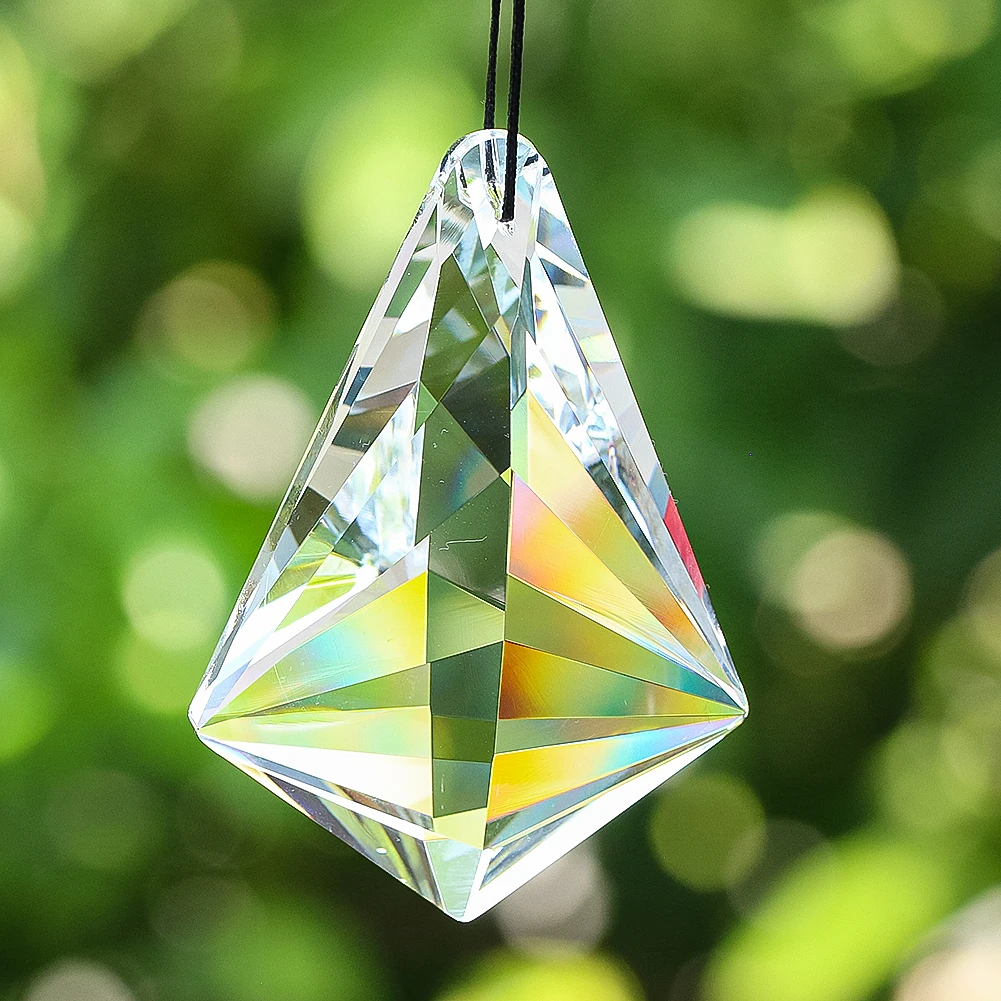 90mm Clear Bullhorn Crystal Glass Prism Pendant Hanging Suncatcher Glass Art Faceted Chandelier Parts Outdoor Garden Accessories