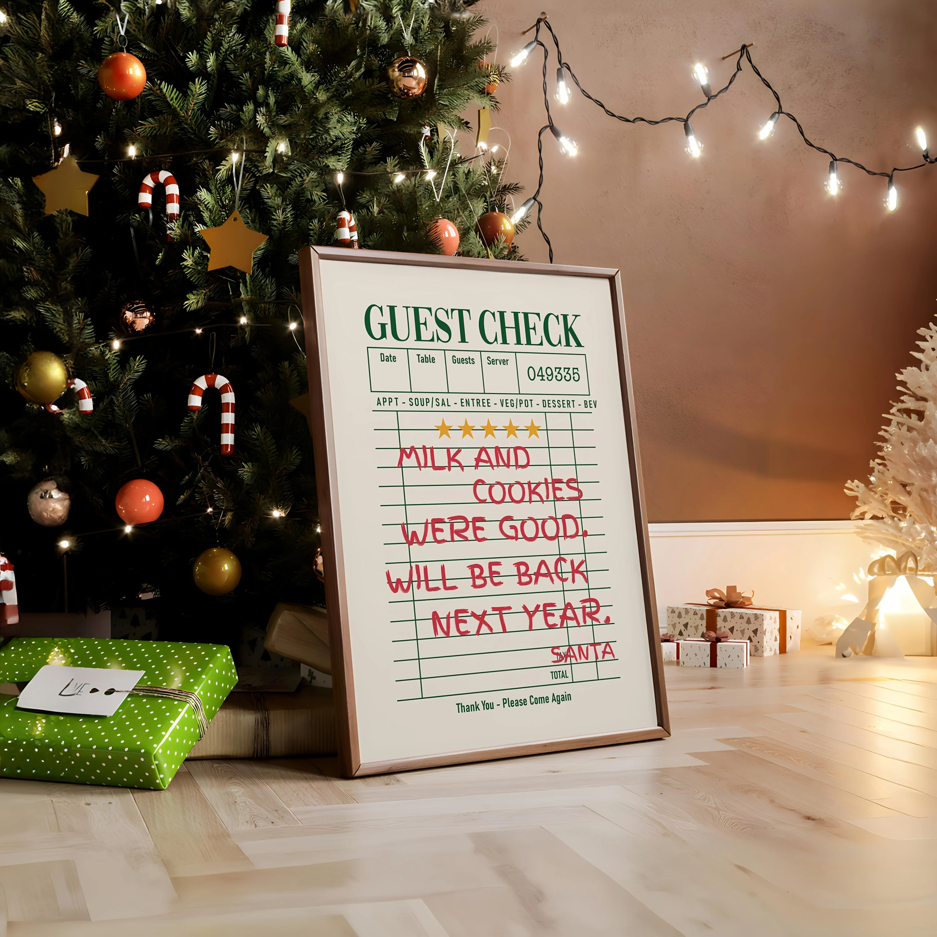 2D Flat,  Were Good Guest Check Poster, Trendy Christmas Print, Vintage Print, Funky  Christmas Poster, Santa Wall Art, Suita