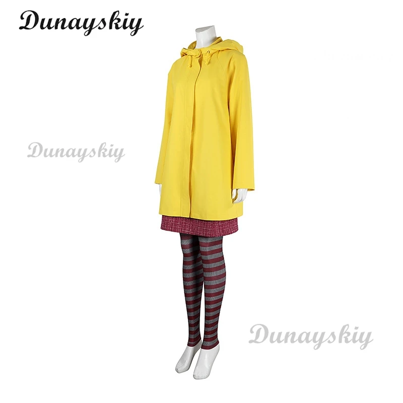 Costume de Cosplay Coraline avec Perruque pour Adulte, Accessoire de Films de Conte de Fées d'Horreur, Manteau Jaune, Porte Secrète, ixd'Halloween Personnalisée