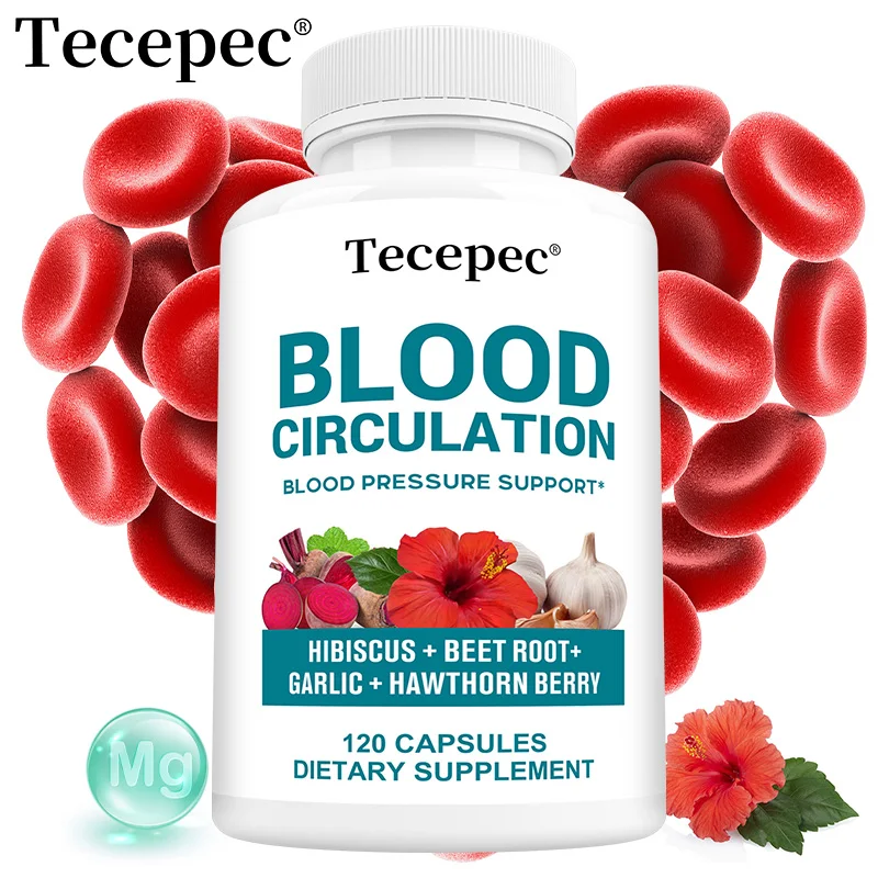 Blood Circulation Support Capsules with Garlic, Hibiscus, Support Cardiovascular Health, Vascular Function, Energy & Antioxidant