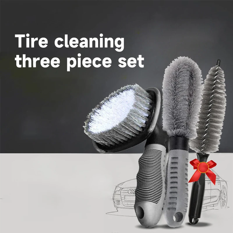 Car Tire Brush Wheel Hub Brush Car Washing Tool Cleaning Wheel Hub Steel Ring Brush Strong Cleaning Brush 3PCS