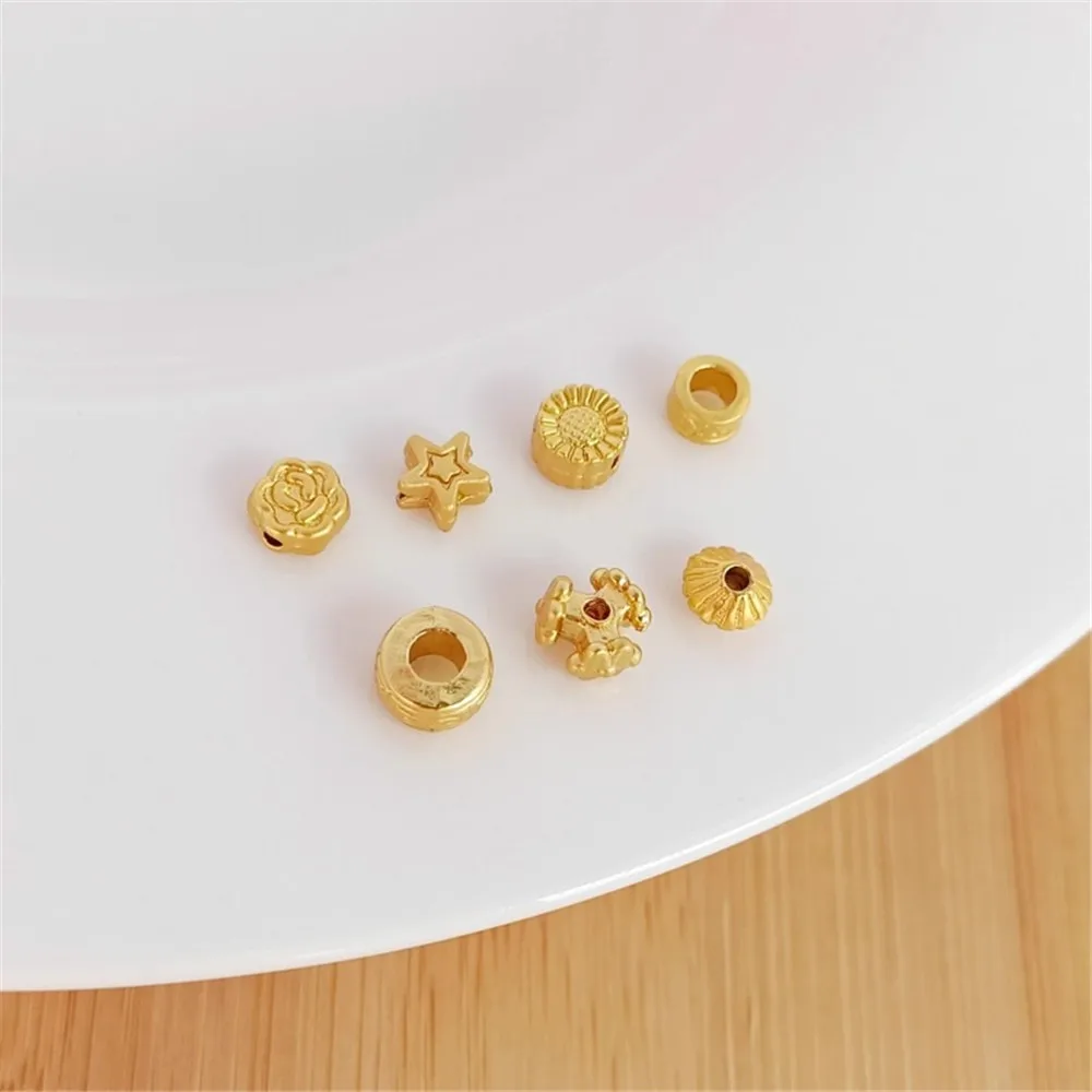 Золотой аксессуар в древнем стиле, матовое золото 18 карат, пятиконечная звезда, цветок подсолнуха, летающая бабочка, бусины, трехсторонние бусины-разделители Золотой аксессуар в древнем стиле, матовое золото 18 карат, пятиконечная звезда, цветок подсолнуха, летающая бабочка, бусины, трехсторонние бусины-разделители
