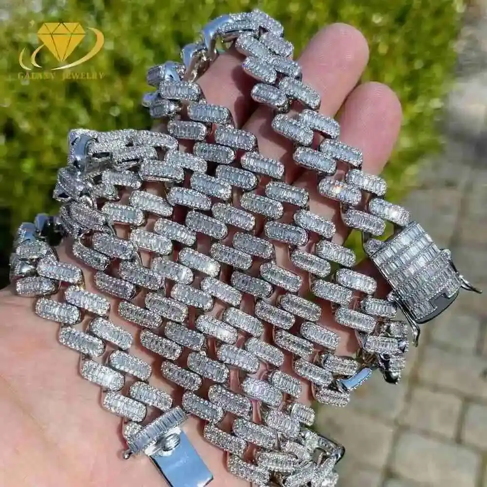 

Ювелирные изделия на заказ, 6 мм, 1 ряд, багетная цепочка Iced Out Vvs, муассанит, кубинская цепочка из стерлингового серебра 925 пробы, цепочка с муассанитом в стиле хип-хоп