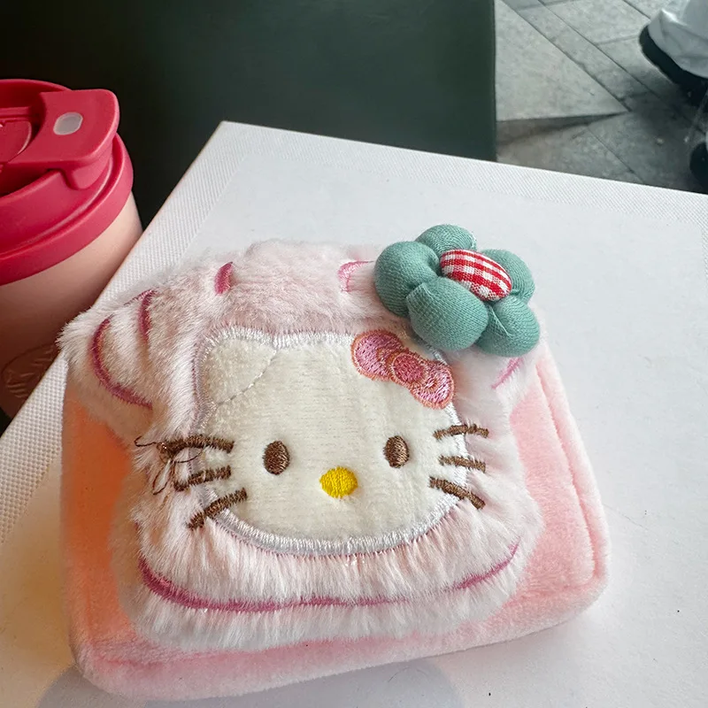 กระเป๋าใส่เหรียญ/ลิปสติก/หูฟัง ลายเฮลโลคิตตี้ รูปแมวสี่เหลี่ยม สีชมพู