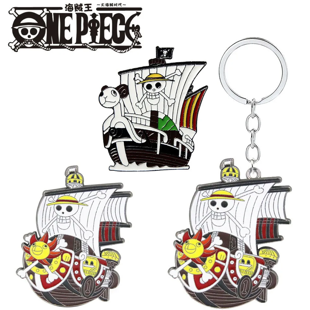 Cartoon Anime One Piece Figure Thousand Sunny Going Merry Keychain Luffy Brooch Anime Jewelry Gift for Fans Friends