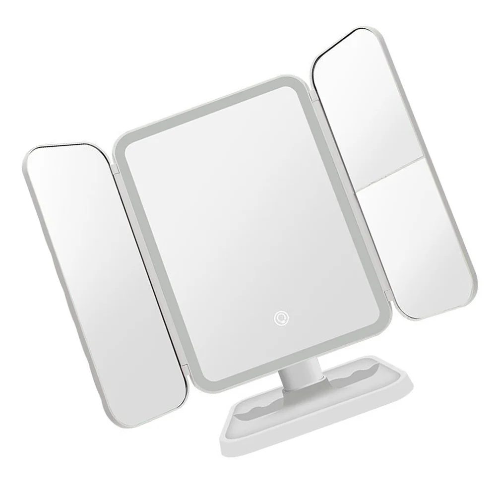 Folding Vanity Mirror Fashion LED Table Mirrors Foldable Tabletop Makeup Girls Glass Household