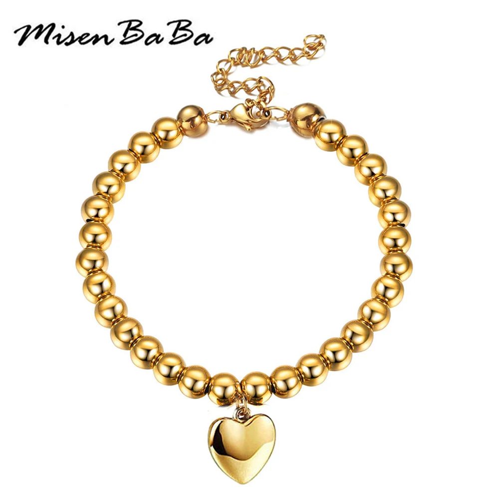 MisenBaBa New Fashion Stainless Steel Puff Heart Cuff Bracelet For Women Fashion DIY Beads Bracelets Jewelry Gift