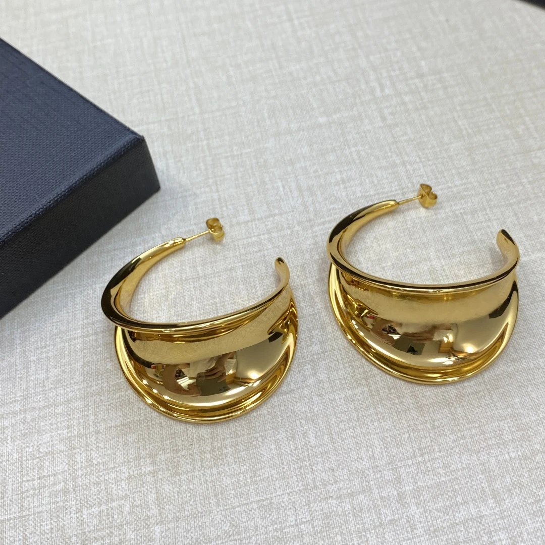 

Europe America Fashion Designer Brass Plated Gold Smooth Big Earrings Woman Top Quality Jewelry Trend