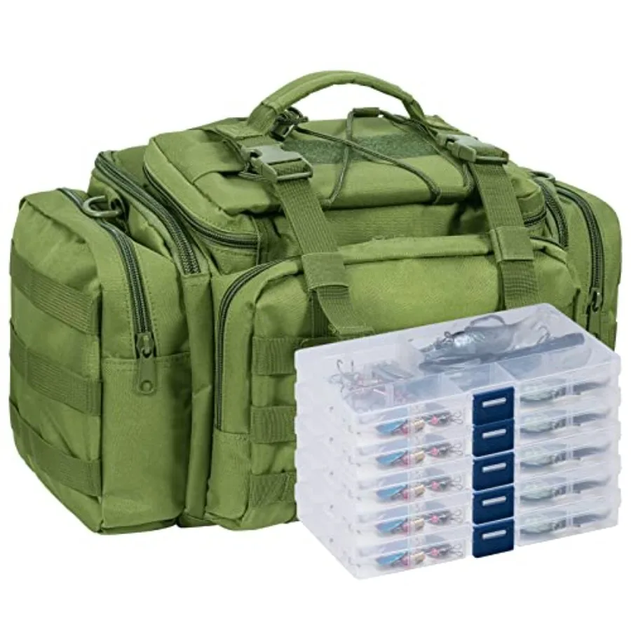 

Fishing Tackle Bag 5 Boxes with 60 Lures Included Loaded Stocked Tackle Box Set Spinner Lures Kit Freshwater Gear Equipment