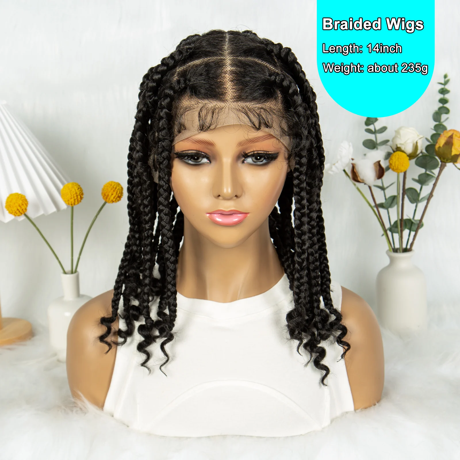 Knotless Box Braided Wigs wth Curly Ends Synthetic Full Lace Braided Lace Wigs with Baby Hair Lace Front Braids Wigs for Women