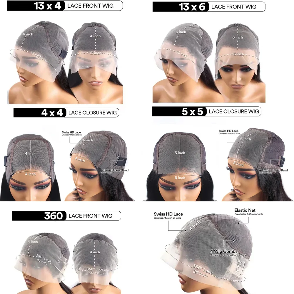 Leimlose Perücken Echthaar 13x4 gerade Echthaarperücke 13x6 HD Lace Frontal Perücke 4X4 5X5 vorgezupfte Verschlussperücke 360 Full Lace Perücke