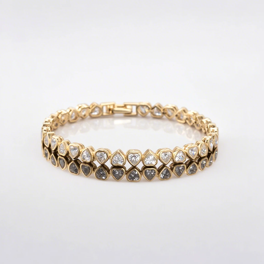 

Exquisite 925 Sterling Silver Heart Tennis Bracelet for Women, Gold-Finished Cubic Zirconia Bridal Engagement Jewelry Gift SB165